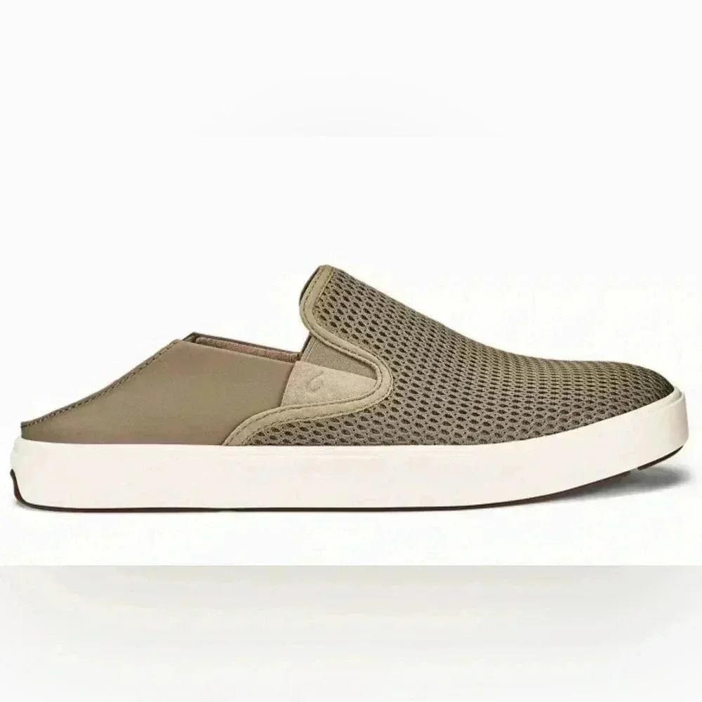 Olukai Pehuea Clay Khaki Green Perforated Textile Round Toe Slip On Sneakers